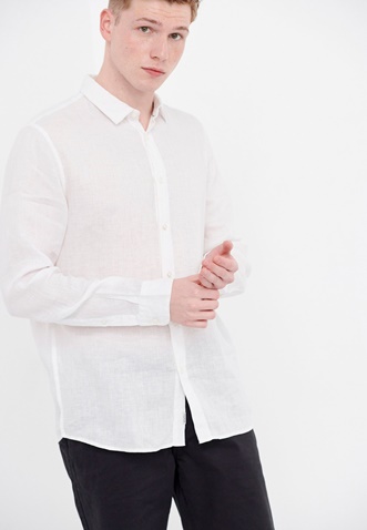 FUNKY BUDDHA-Ανδρικό essential λινό πουκάμισο FUNKY BUDDHA λευκό