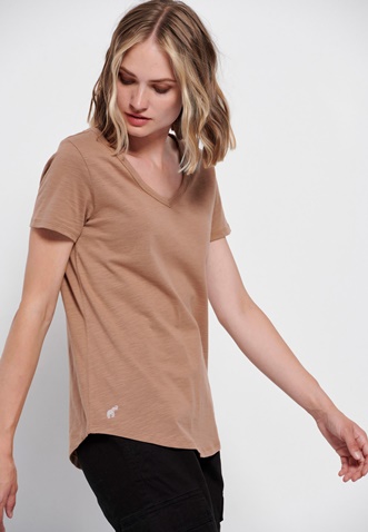 FUNKY BUDDHA-Γυναικείο t-shirt FUNKY BUDDHA καφέ