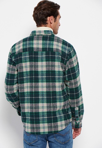 FUNKY BUDDHA-Ανδρικό flannel overshirt FUNKY BUDDHA καρό πράσινο
