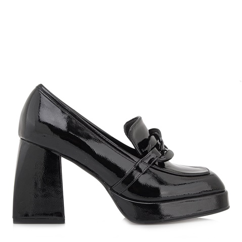 SEVEN-Γυναικεία ψηλά loafers SEVEN R185L75 μαύρα λουστρίνι