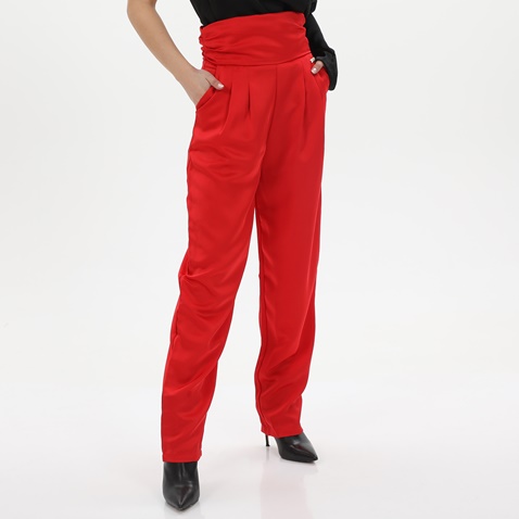 KENDALL + KYLIE-Γυναικείο παντελόνι KENDALL + KYLIE HIGH RISE SATIN LOOSE KKW3712005 κόκκινο