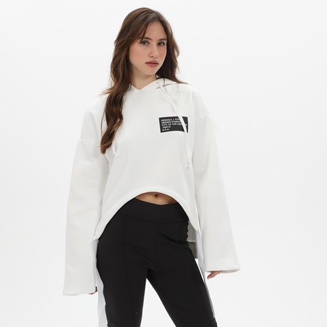KENDALL + KYLIE-Γυναικεία cropped φούτερ μπλούζα KENDALL + KYLIE  HOL TIE HOODED KKW35H1605 λευκή