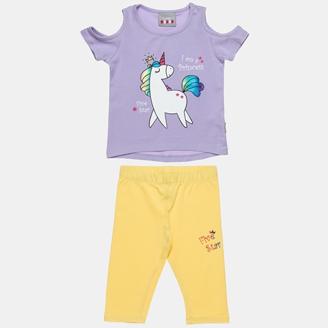 ALOUETTE-Παιδικό σετ από μπλούζα και κολάν ALOUETTE Five Star μοβ-κίτρινο (12 μηνών - 5 ετών)