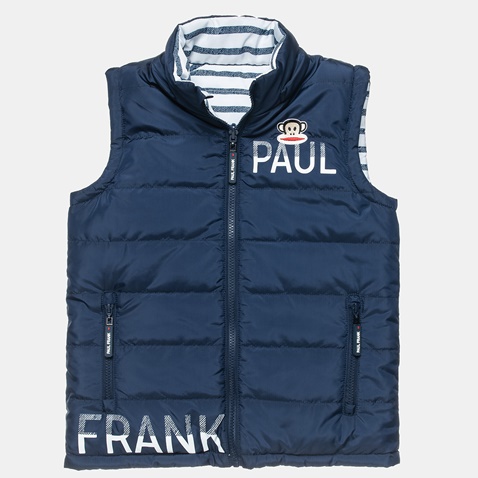 PAUL FRANK-Παιδικό αμάνικο μπουφάν διπλής όψης Paul Frank μπλε λευκό ριγέ