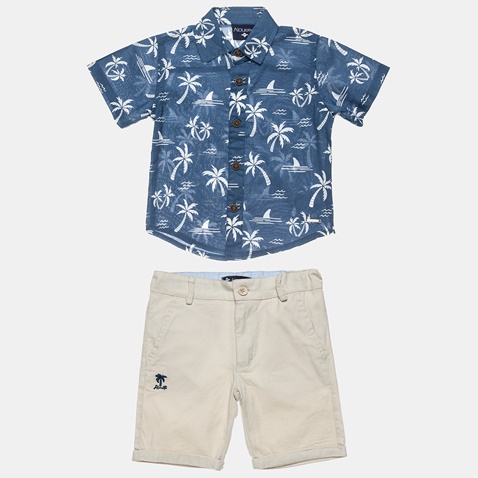 ALOUETTE-Παιδικό σετ πουκάμισο και βερμούδα ALOUETTE γαλάζιο μπeζ (12 μηνών - 8 ετών)