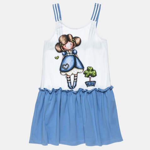 ALOUETTE-Παιδικό φόρεμα SANTORO λευκό μπλε (6 έως 14 ετών)