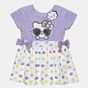 HELLO KITTY-Παιδικό φόρεμα HELLO KITTY μοβ λευκό πουά