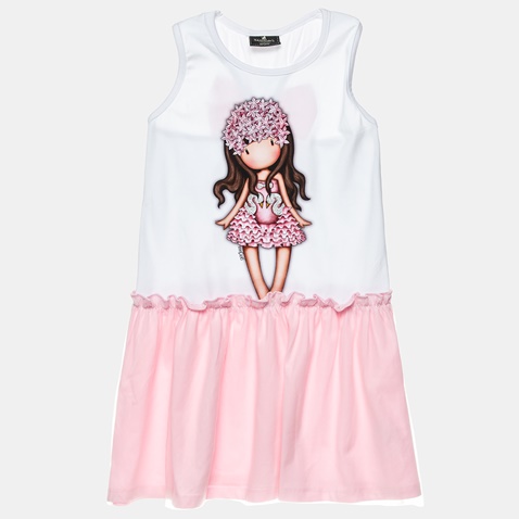 ALOUETTE-Παιδικό φόρεμα SANTORO λευκό ροζ (6 έως 14 ετών)