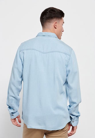 FUNKY BUDDHA-Ανδρικό jean πουκάμισο FUNKY BUDDHA μπλε