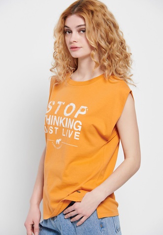 FUNKY BUDDHA-Γυναικεία αμάνικη μπλούζα FUNKY BUDDHA πορτοκαλί