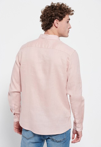 FUNKY BUDDHA-Ανδρικό λινό πουκάμισο FUNKY BUDDHA ροζ