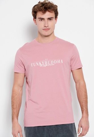 FUNKY BUDDHA-Ανδρικό t-shirt FUNKY BUDDHA ροζ