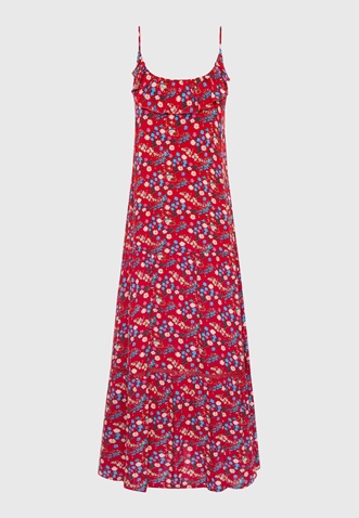 FUNKY BUDDHA-Γυναικείο maxi φόρεμα FUNKY BUDDHA κόκκινο floral