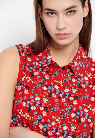 FUNKY BUDDHA-Γυναικείο αμάνικο πουκάμισο FUNKY BUDDHA κόκκινο floral