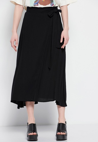 FUNKY BUDDHA-Γυναικεία midi κρουαζέ φούστα FUNKY BUDDHA μαύρη