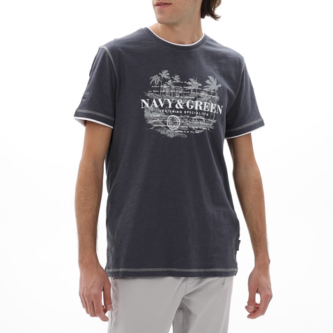 NAVY & GREEN-Ανδρικό t-shirt NAVY & GREEN γκρι μπλε