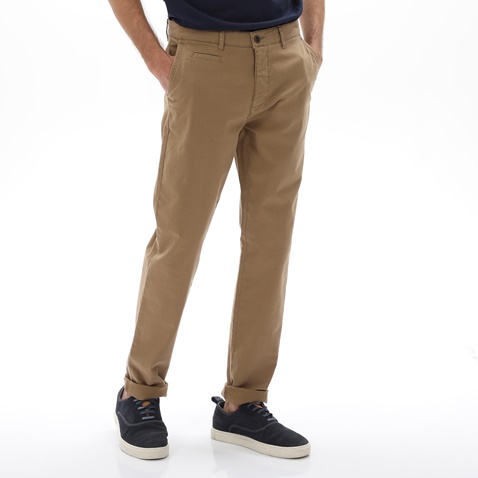 NAVY & GREEN-Ανδρικό chino παντελόνι NAVY & GREEN MODERN FIT καφέ