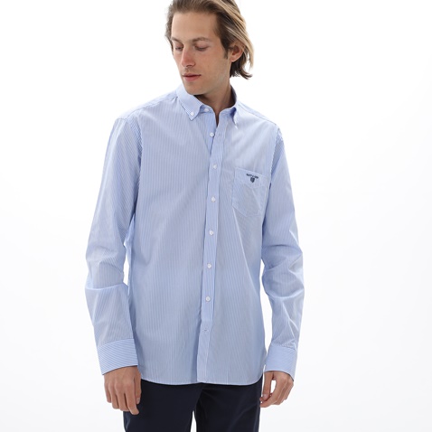 NAVY & GREEN-Ανδρικό πουκάμισο NAVY & GREEN COMFORT FIT γαλάζιο λευκό ριγέ