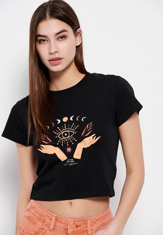 FUNKY BUDDHA-Γυναικείο cropped t-shirt FUNKY BUDDHA μαύρο