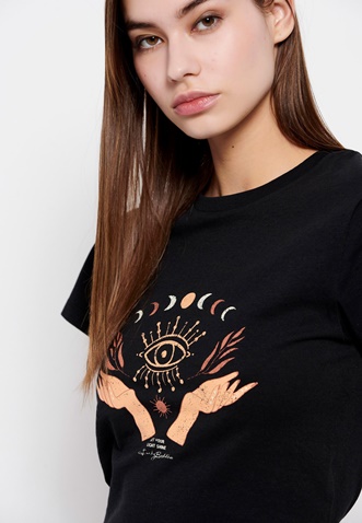 FUNKY BUDDHA-Γυναικείο cropped t-shirt FUNKY BUDDHA μαύρο