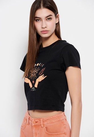 FUNKY BUDDHA-Γυναικείο cropped t-shirt FUNKY BUDDHA μαύρο