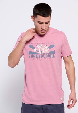 FUNKY BUDDHA-Ανδρικό t-shirt FUNKY BUDDHA ροζ