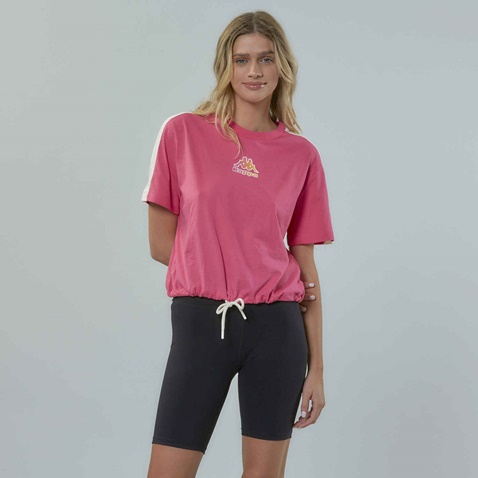 KAPPA-Γυναικείο cropped t-shirt KAPPA 1156520019 Logo Fleca ροζ