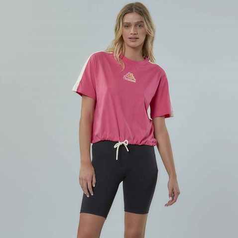 KAPPA-Γυναικείο cropped t-shirt KAPPA 1156520019 Logo Fleca ροζ