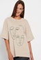 FUNKY BUDDHA-Γυναικείο oversized t-shirt FUNKY BUDDHA garment dyed εκρού