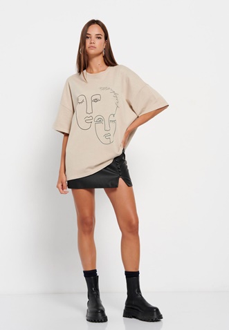 FUNKY BUDDHA-Γυναικείο oversized t-shirt FUNKY BUDDHA garment dyed εκρού