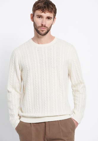 FUNKY BUDDHA-Ανδρικό πουλόβερ FUNKY BUDDHA Cable knit Marron εκρού